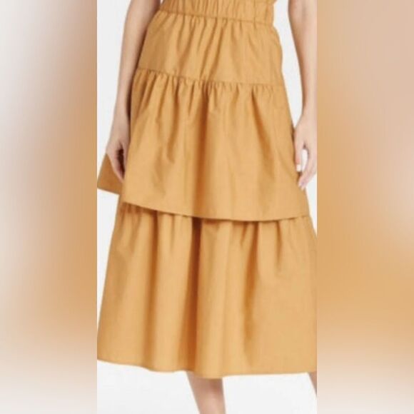 Who What Wear 4X midi ruffled tier skirt mustard - Picture 3 of 3